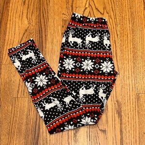 USA Design Fine Holiday Festive Reindeer Snowflake Leggings Black Red XS